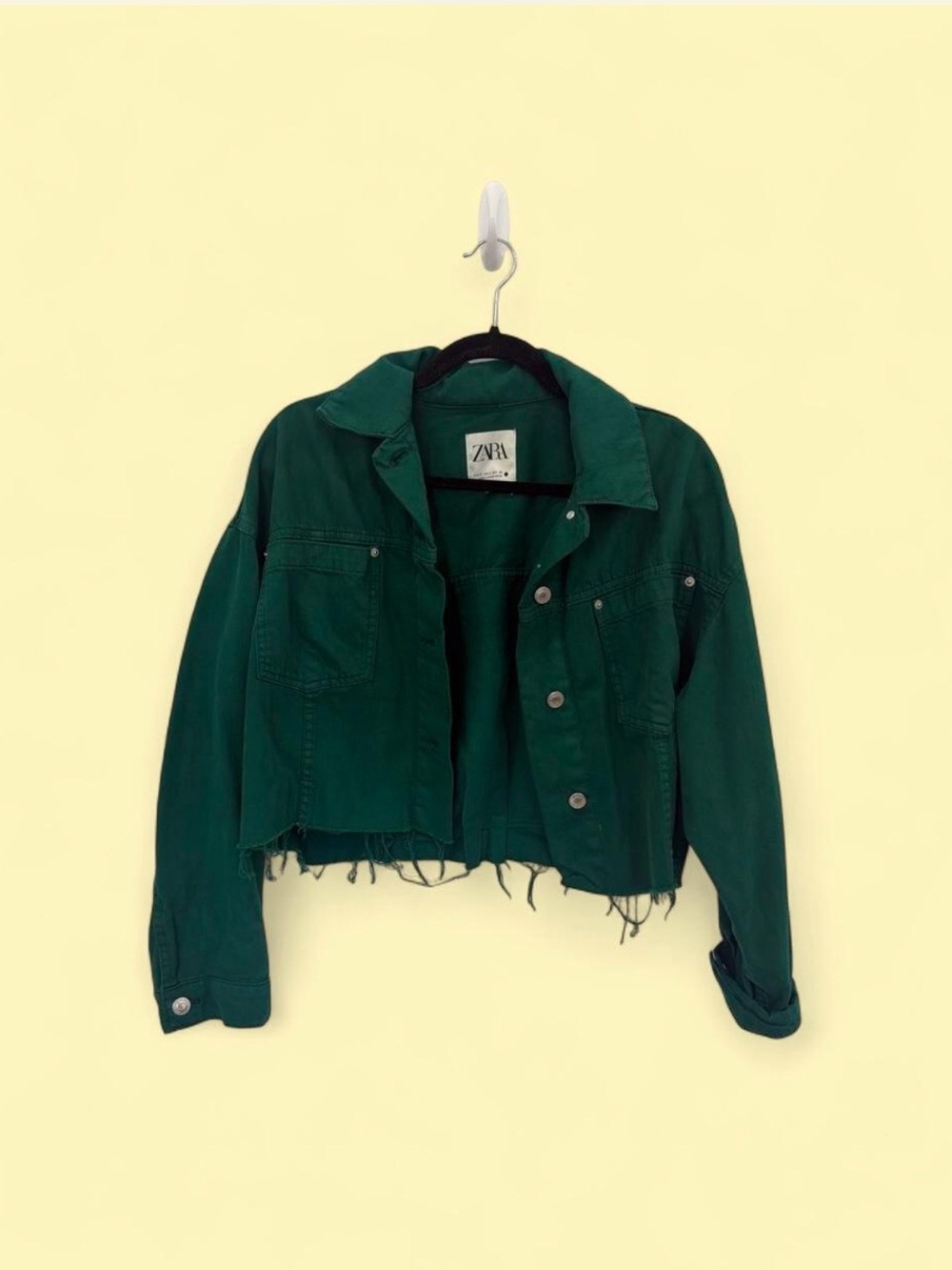 Zara Dark Green Cropped Denim Jacket